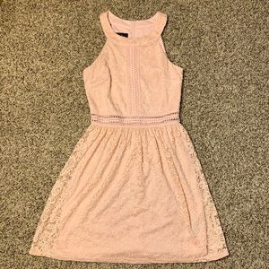 Halter neck pink lace dress
